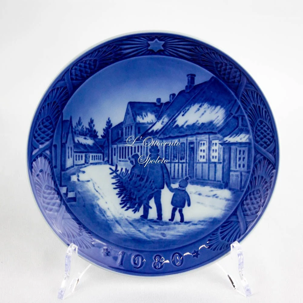 Fronte del piatto con decoro blu — Piatto Natale Royal Copenhagen 1980.
