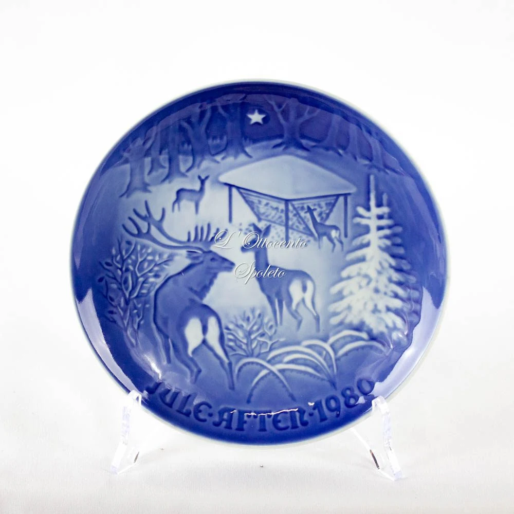Fronte del piatto con decoro blu — Piatto Natale Bing & Grøndahl 1980.