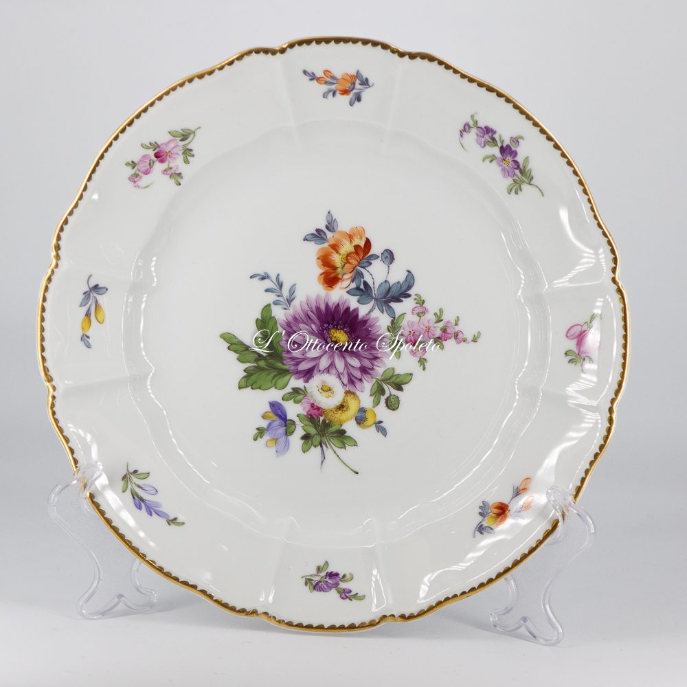 Set 6 piatti piani Nymphenburg XX secolo in porcellana dipinta a mano Ø 24 cm - immagine 10