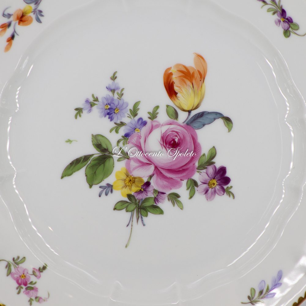 Set 6 piatti piani Nymphenburg XX secolo in porcellana dipinta a mano Ø 24 cm - immagine 5