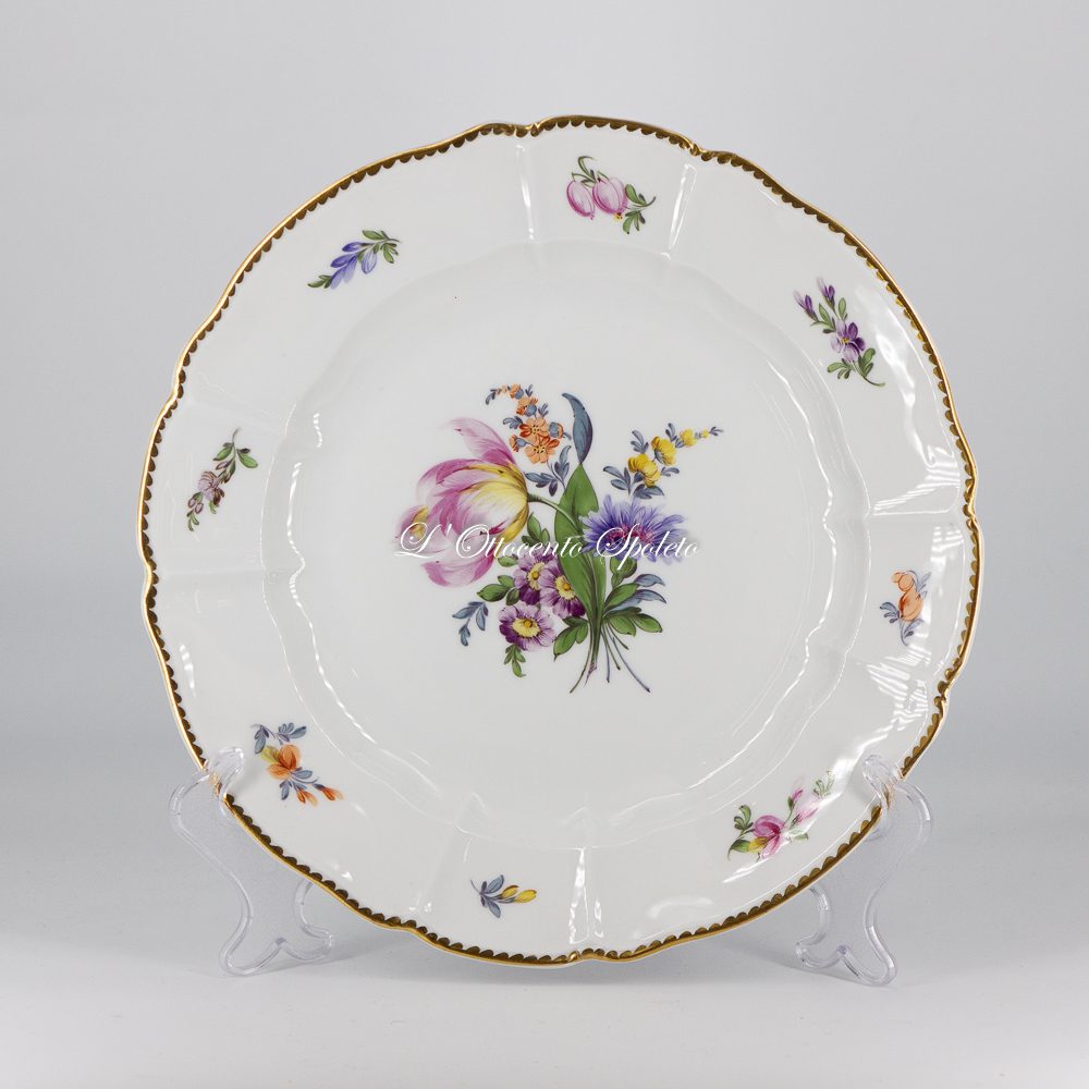 Set 6 piatti piani Nymphenburg XX secolo in porcellana dipinta a mano Ø 24 cm - immagine 3