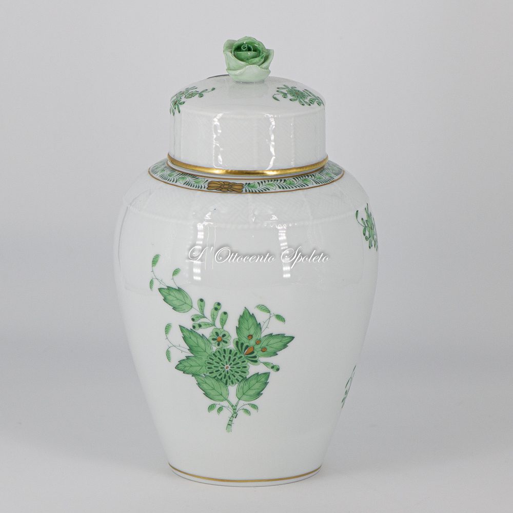 Potiche Herend Apponyi Verde in porcellana con coperchio, altezza 18 centimetri