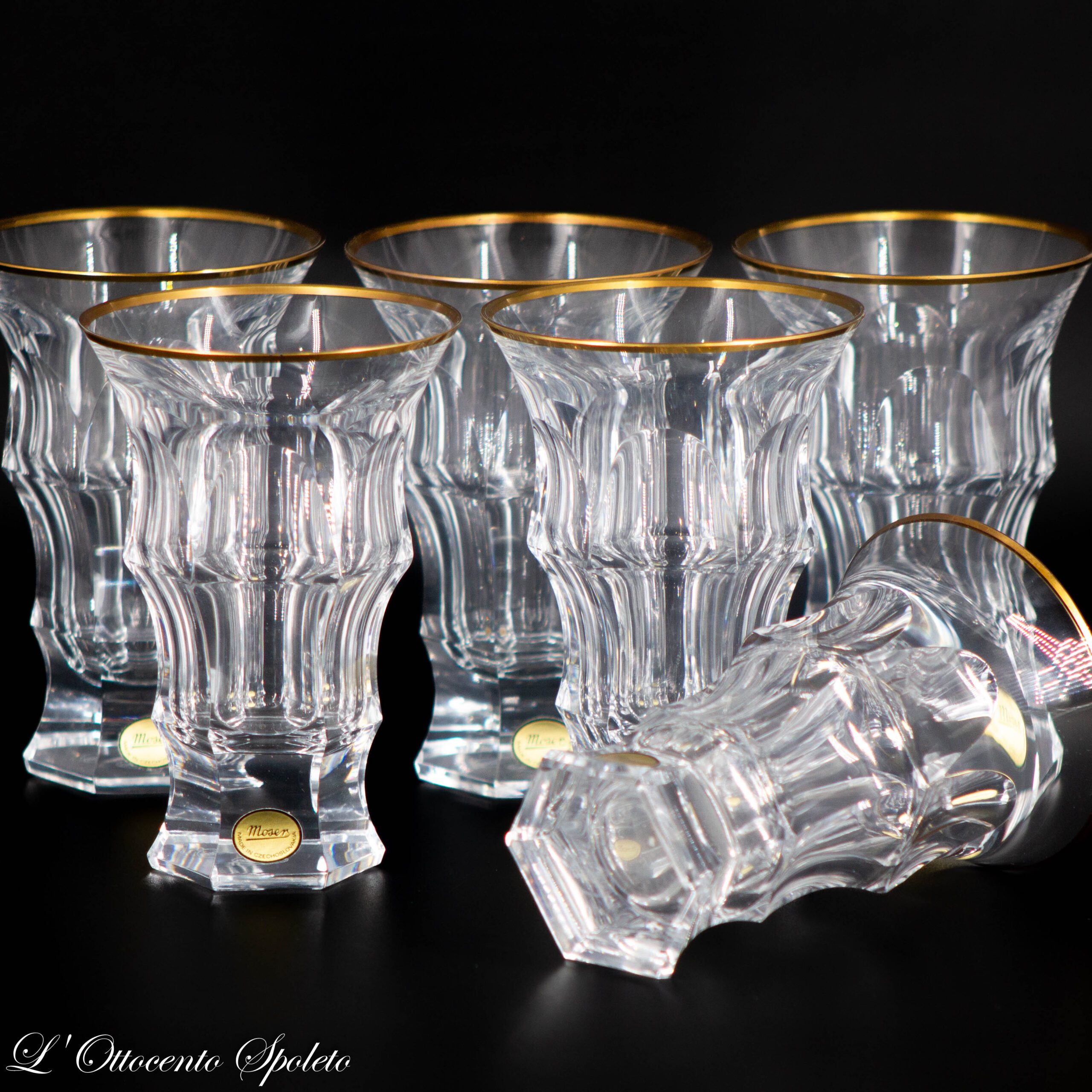 Set di 6 bicchieri da acqua Moser Diplomat in cristallo con bordo in oro