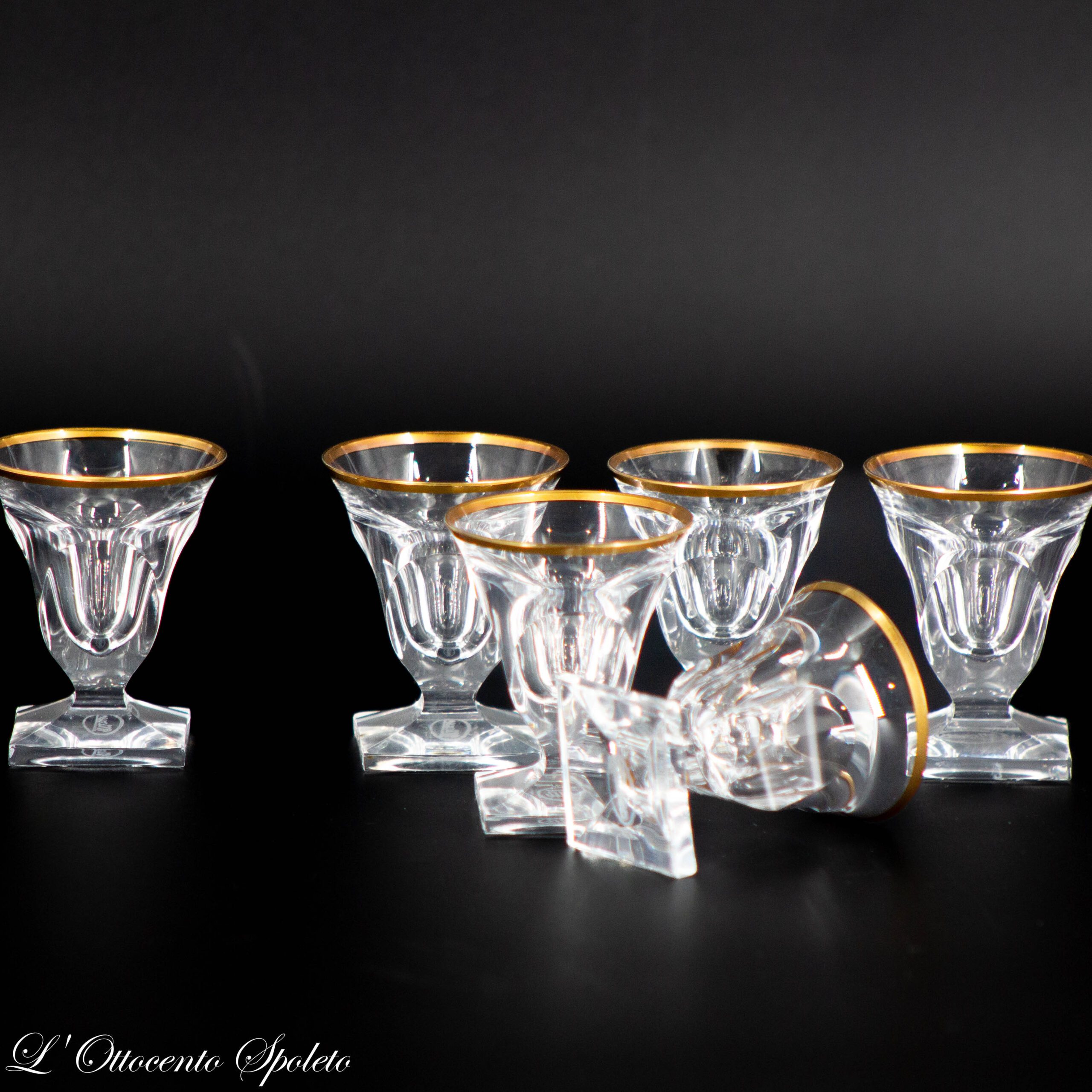 Set di 6 bicchieri da grappa Moser Pope in cristallo con bordo in oro zecchino