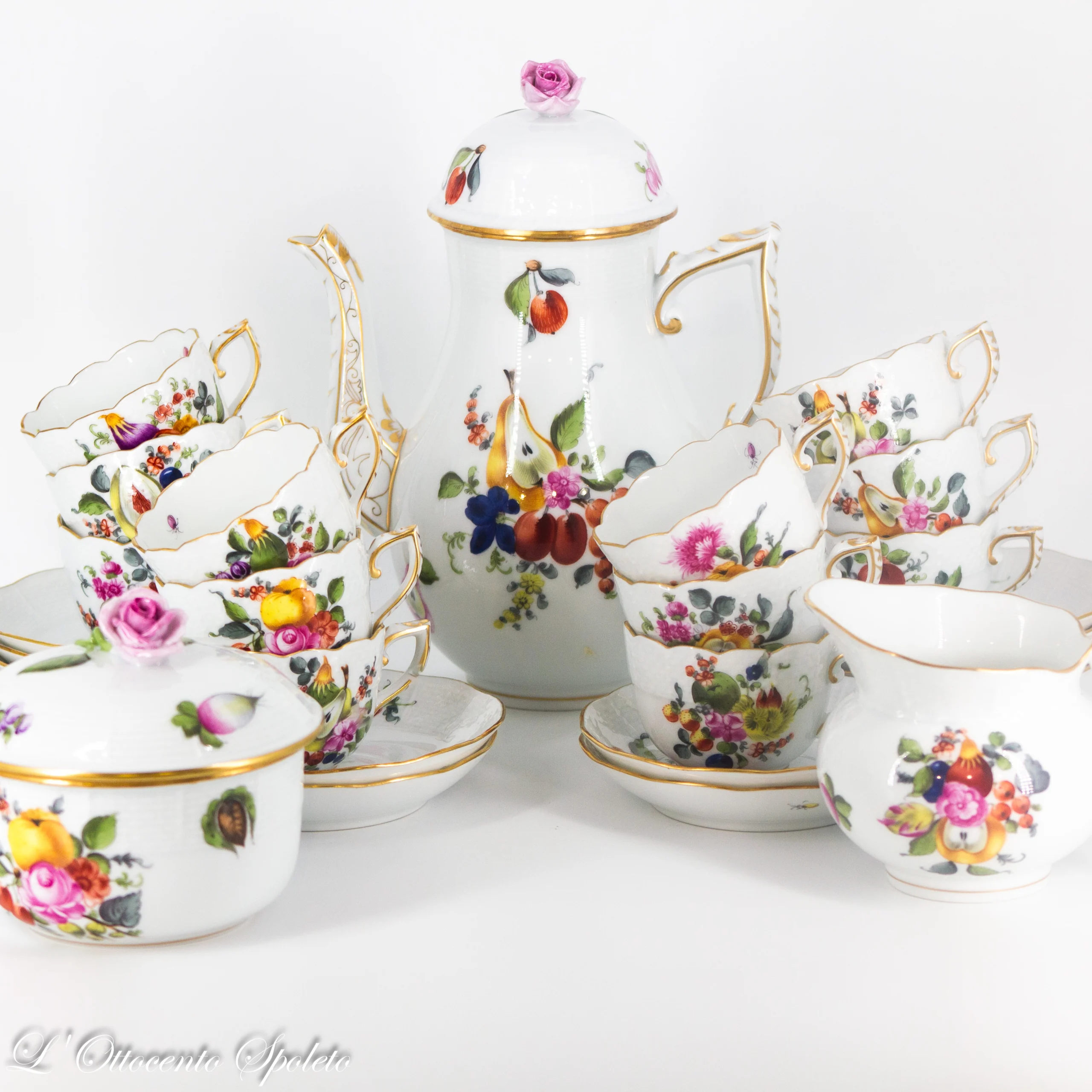 Servizio da caffè Herend Bouquet de Fruits per 12 persone, vista del servizio