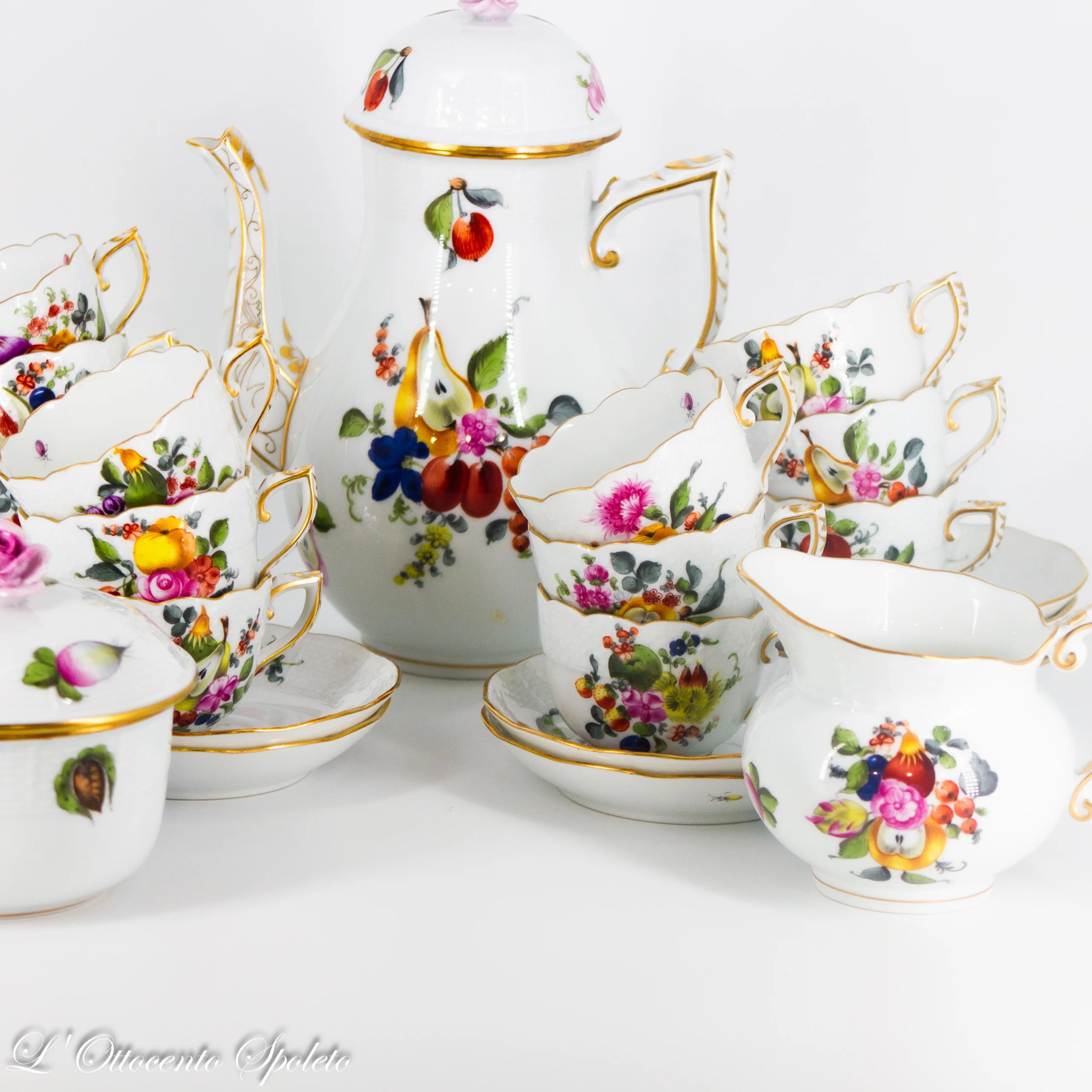 Servizio da caffè Herend Bouquet de Fruits per 12 persone, caffettiera e tazze